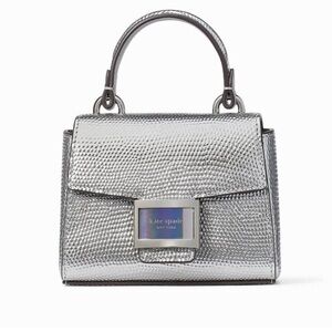 Kate Spade Katy Lizard Embossed Leather Silver Micro Crossbody Bag N WT